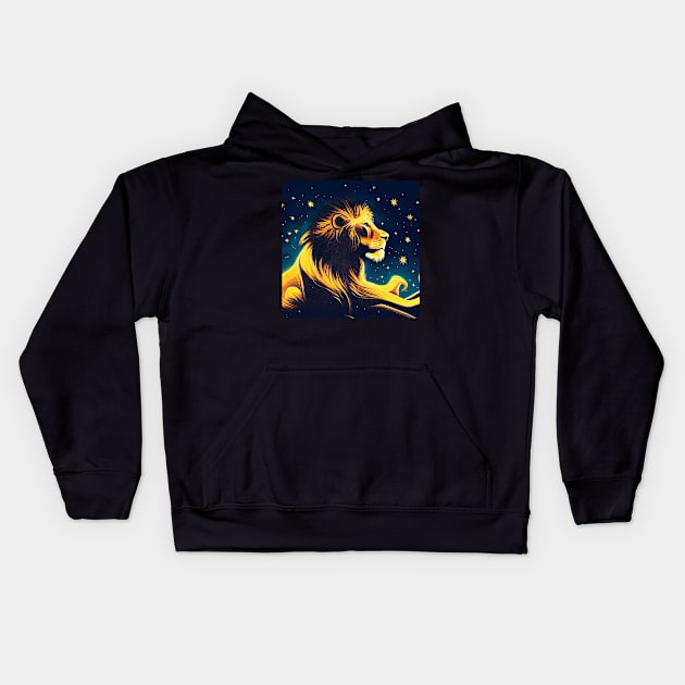 Lion Profile in the Stars Art Kids Hoodie by Geminiartstudio